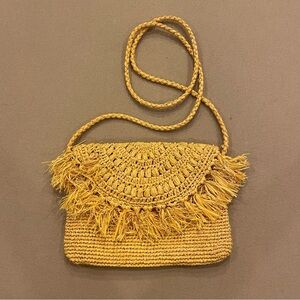 Mar Y Sol Mustard Yellow Small Handmade Woven Rafia Shoulder Bag/Crossbody
